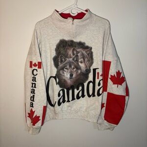 Red and Gray Wolf Sweater with Turtleneck Style